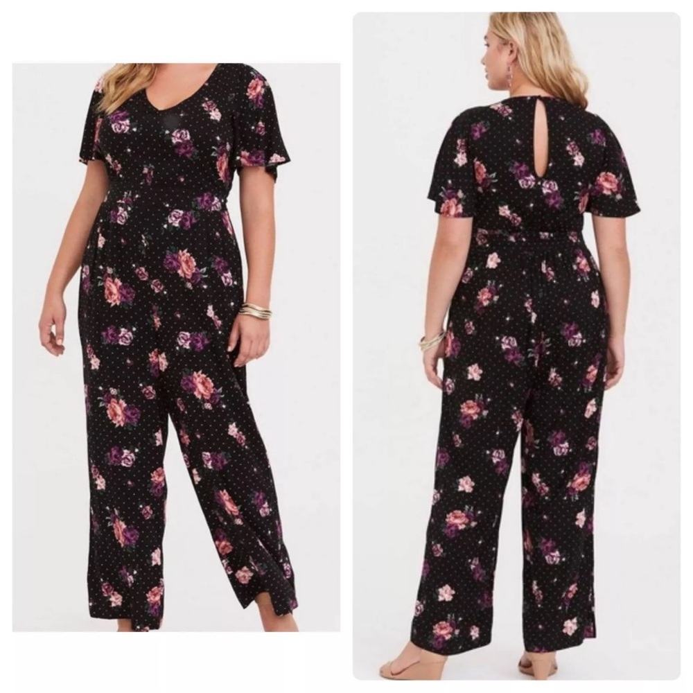 Torrid size 18 polka dot and floral jumpsuit black